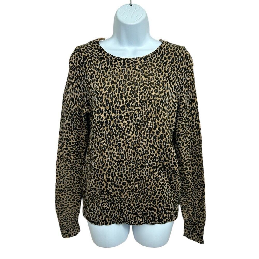 Loft Ann Taylor Animal Print Leopard Sweater Size Small 100% Cotton Pullover Top